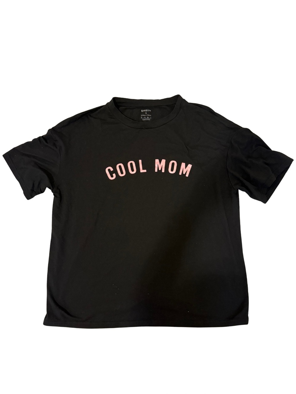 SHEIN Black Short-Sleeve Tee with Pink "COOL MOM" Graphic
